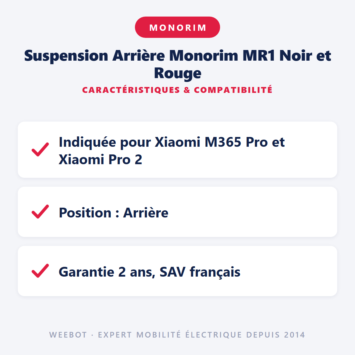 Suspension Arrière Monorim MR1 Noir et Rouge : caractéristiques et compatibilité
