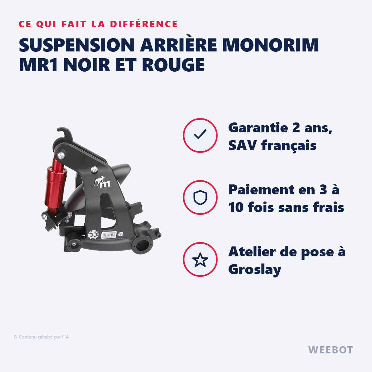 Suspension Arrière Monorim MR1 Noir et Rouge : les points forts