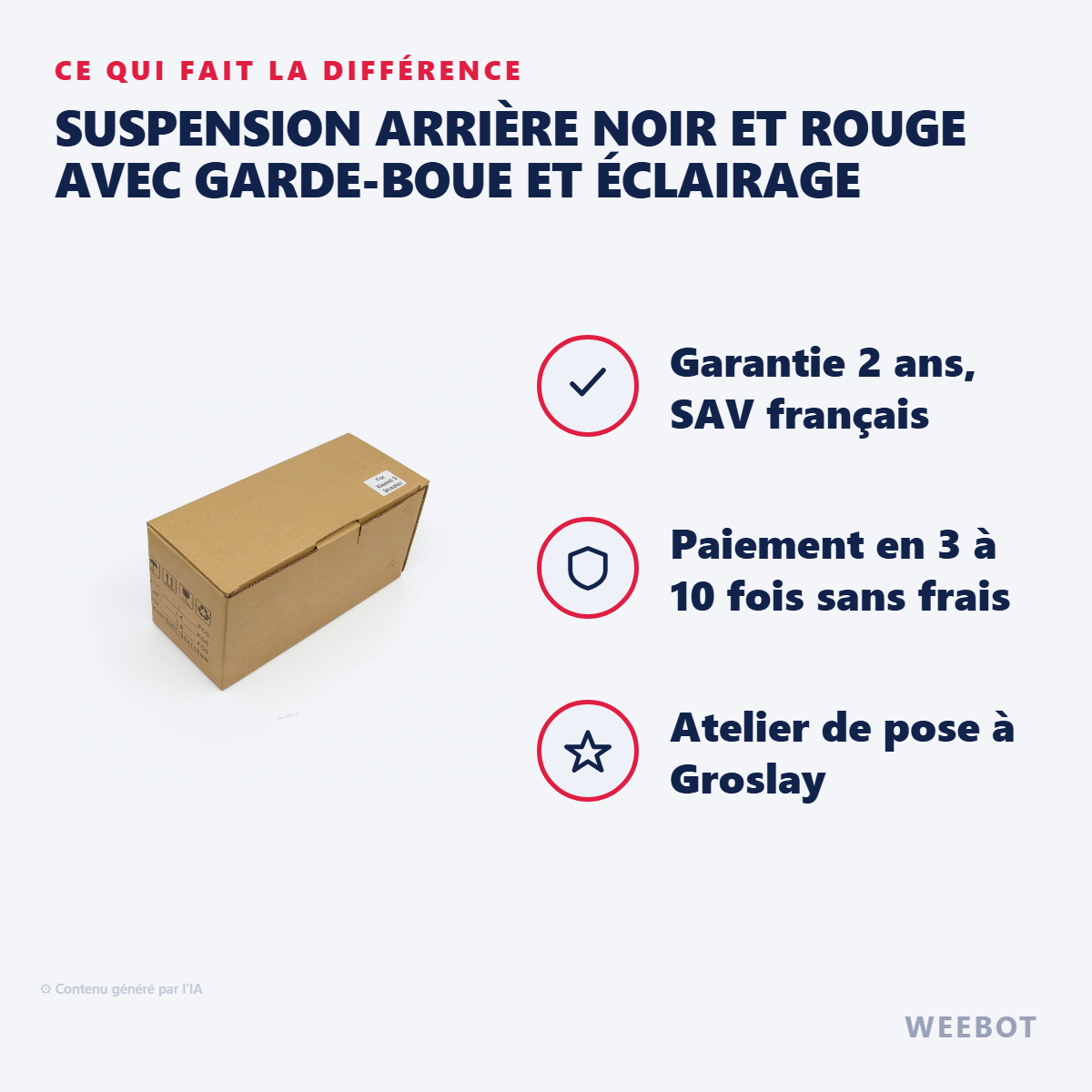 Suspension Arrière Noir et Rouge avec Garde-Boue et Éclairage : les points forts