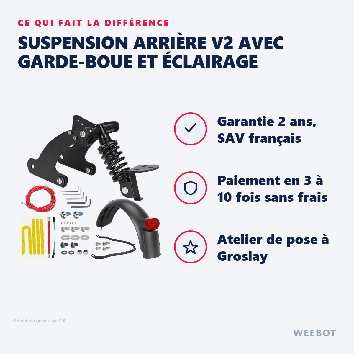 Suspension Arrière V2 avec Garde-Boue et Éclairage : les points forts
