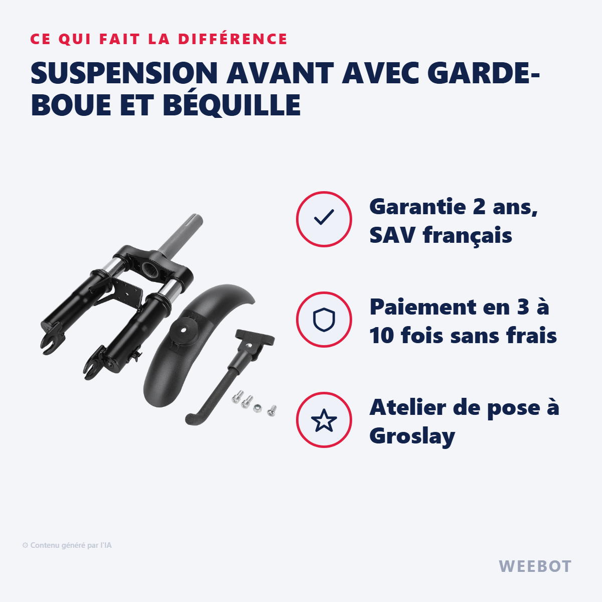 Suspension Avant avec Garde-Boue et Béquille : les points forts