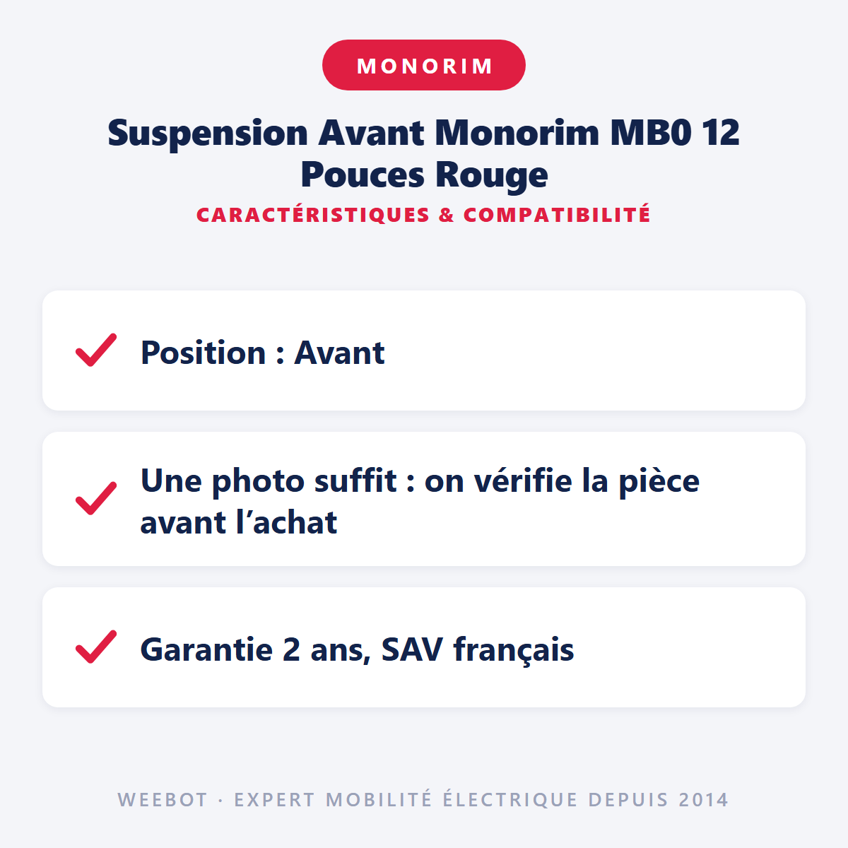 Suspension Avant Monorim MB0 12 Pouces Rouge : caractéristiques et compatibilité