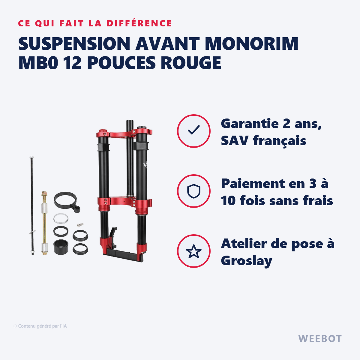 Suspension Avant Monorim MB0 12 Pouces Rouge : les points forts
