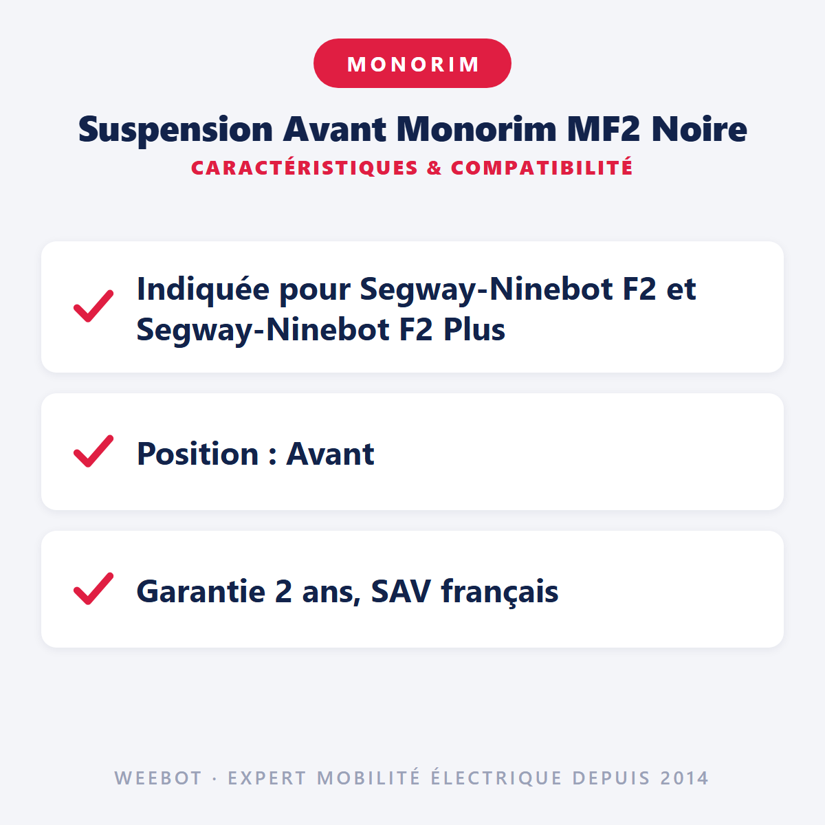 Suspension Avant Monorim MF2 Noire : caractéristiques et compatibilité