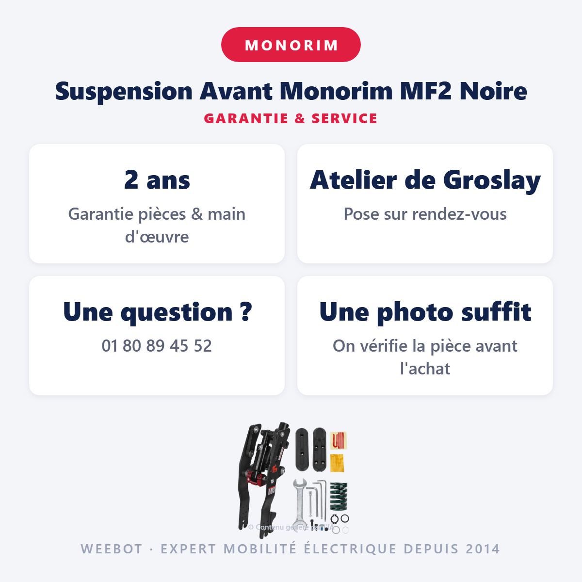 Suspension Avant Monorim MF2 Noire : garantie 2 ans et service après-vente
