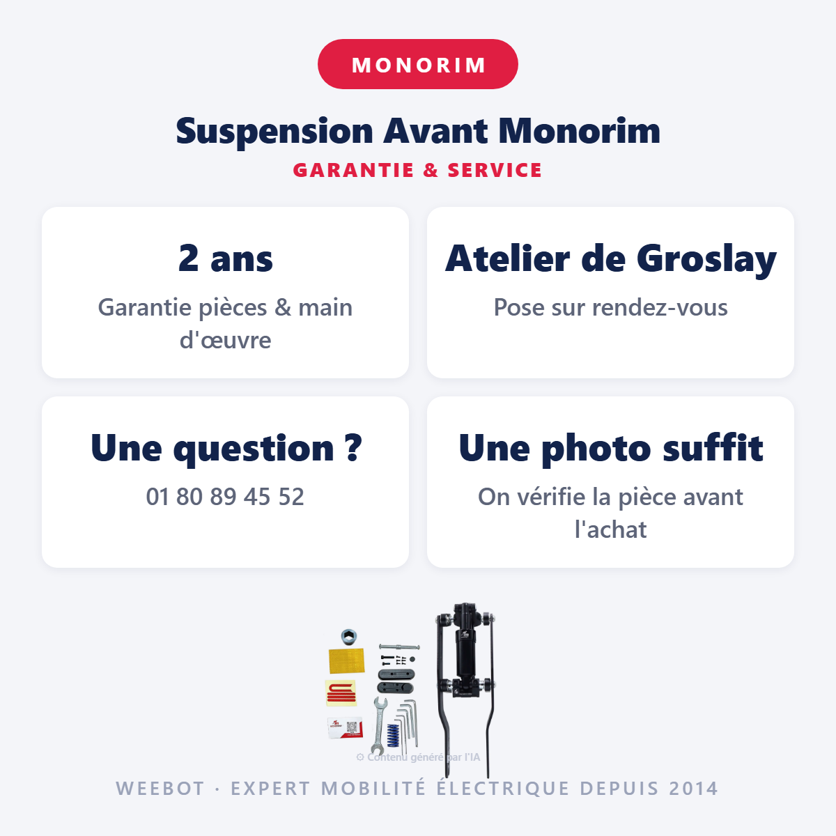 Suspension Avant Monorim : garantie 2 ans et service après-vente