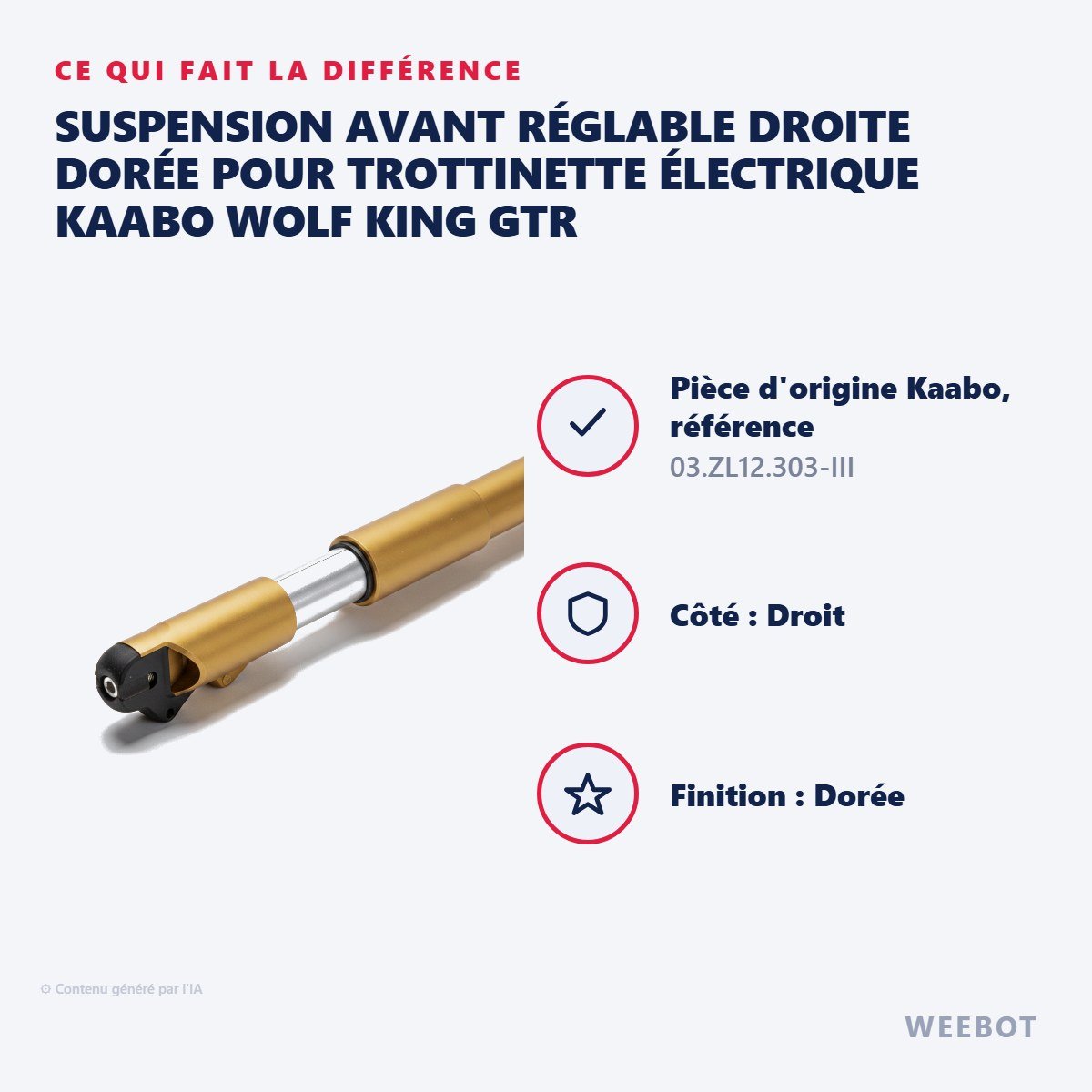 Suspension Avant Réglable Droite Dorée pour Trottinette Électrique Kaabo Wolf King GTR - Weebot