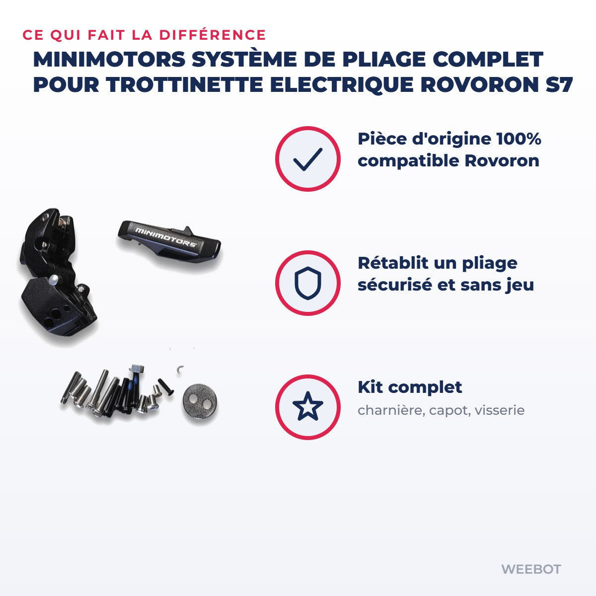 Système de Pliage complet pour Trottinette Electrique Rovoron S7 — points forts, Pièce d'origine 100% compatible Rovoron S7