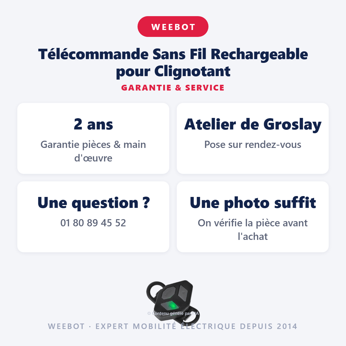 Télécommande Sans Fil Rechargeable pour Clignotant : garantie 2 ans et service après-vente