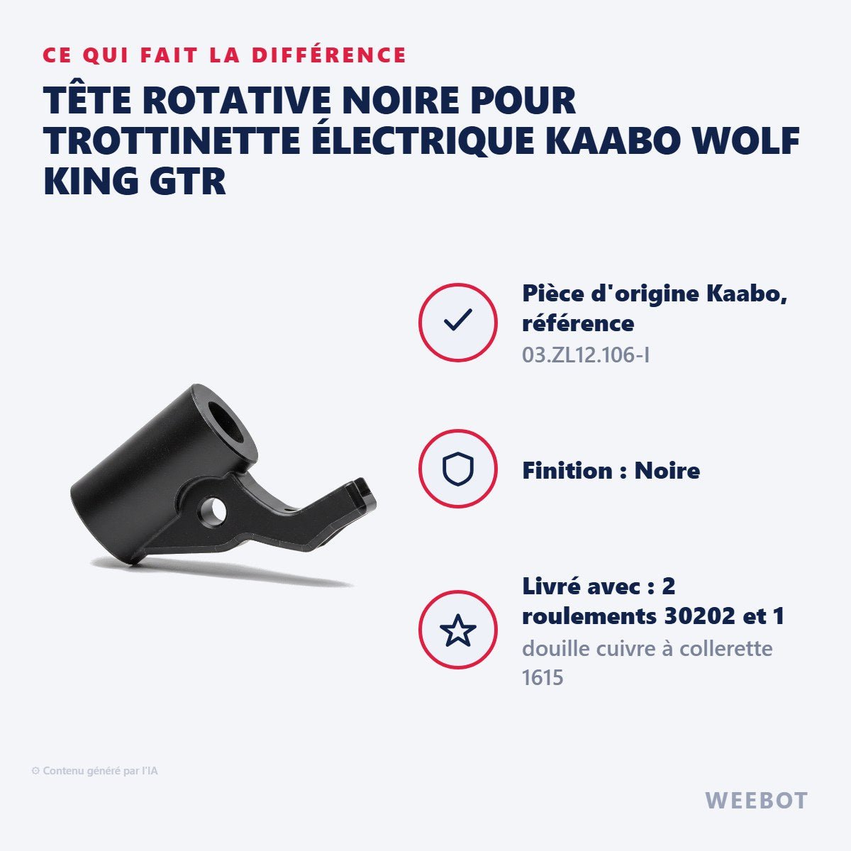 Tête Rotative Noire pour Trottinette Électrique Kaabo Wolf King GTR - Weebot