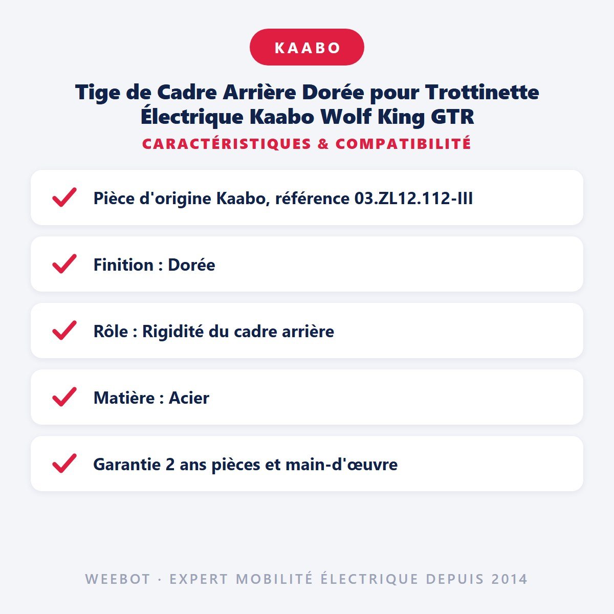 Tige de Cadre Arrière Dorée pour Trottinette Électrique Kaabo Wolf King GTR - Weebot