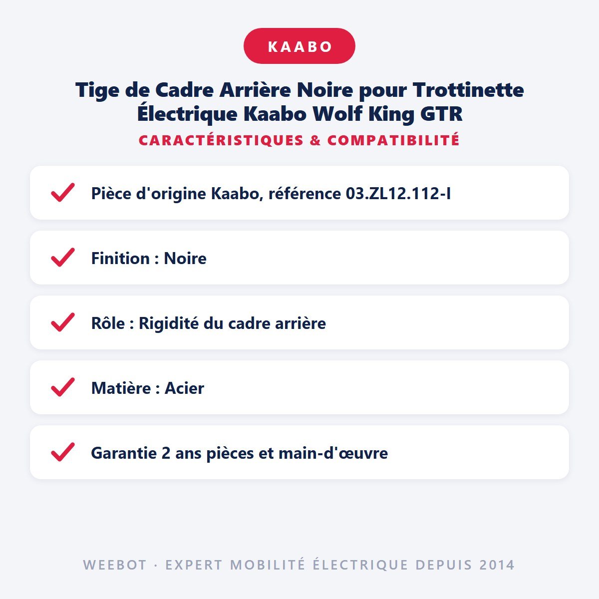 Tige de Cadre Arrière Noire pour Trottinette Électrique Kaabo Wolf King GTR - Weebot