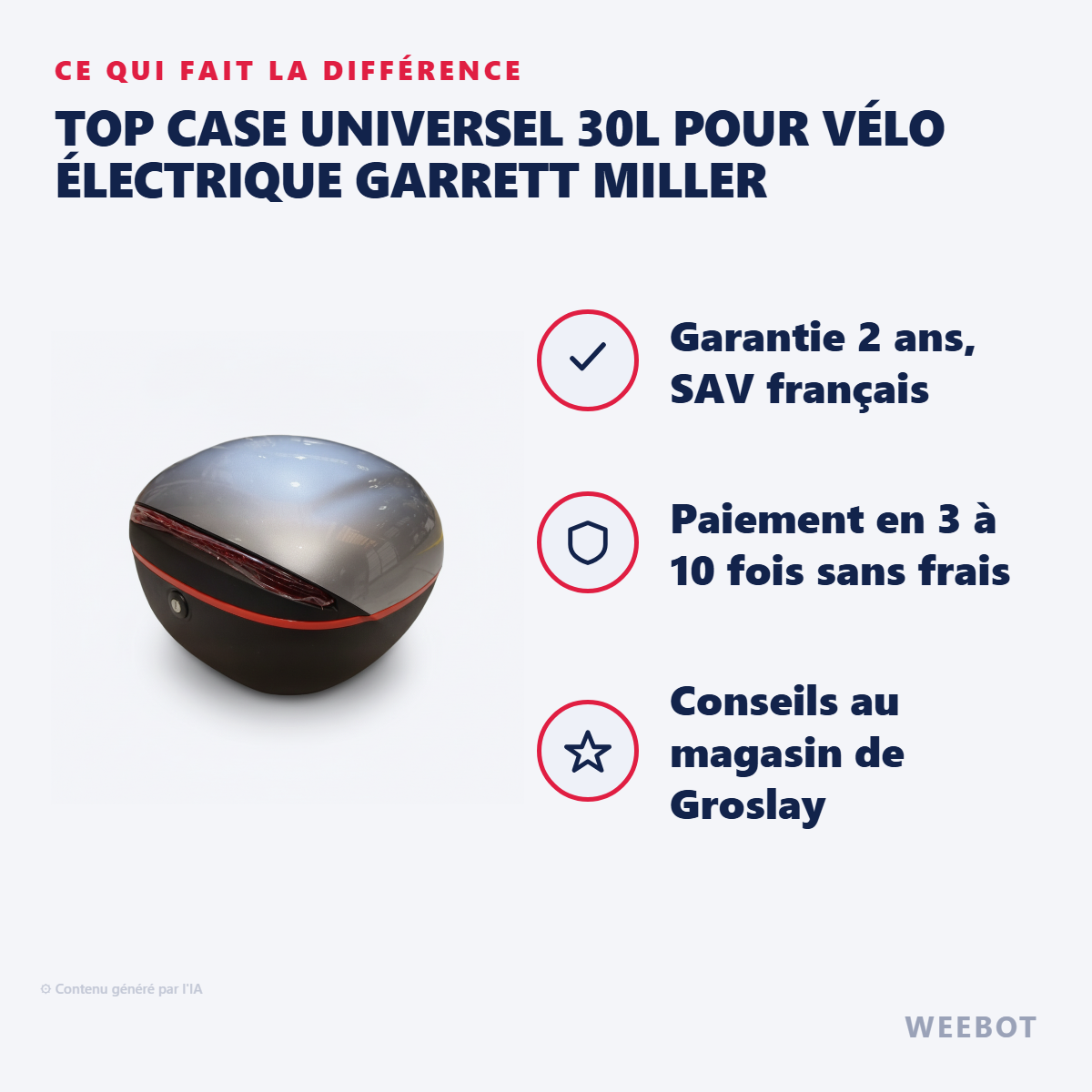 Top Case Universel 30L pour Vélo Électrique Garrett Miller : les points forts