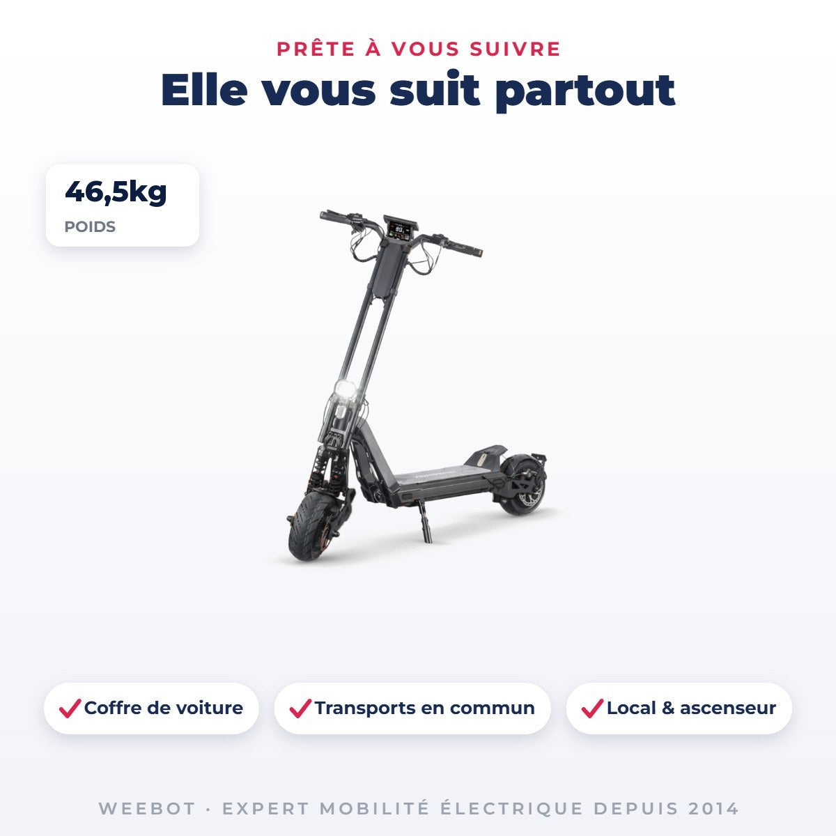Trottinette Électrique Inmotion RS Jet noire — dimensions et poids 46,5 kg, pour le transport au quotidien