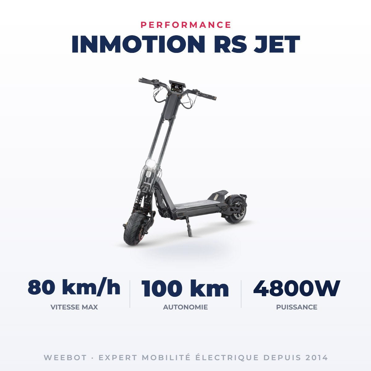 Trottinette Électrique Inmotion RS Jet noire — performance : 80 km/h, 100 km, 4800W