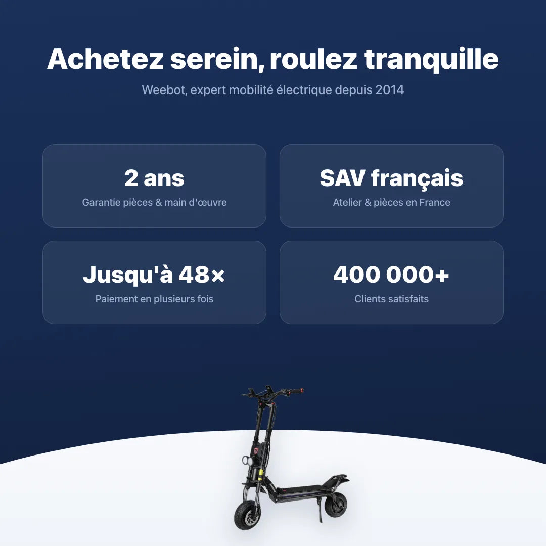 Trottinette Électrique Wolf Warrior King GTR Kaabo — garantie, livraison rapide et SAV Weebot, expert mobilité électrique depuis 2014.