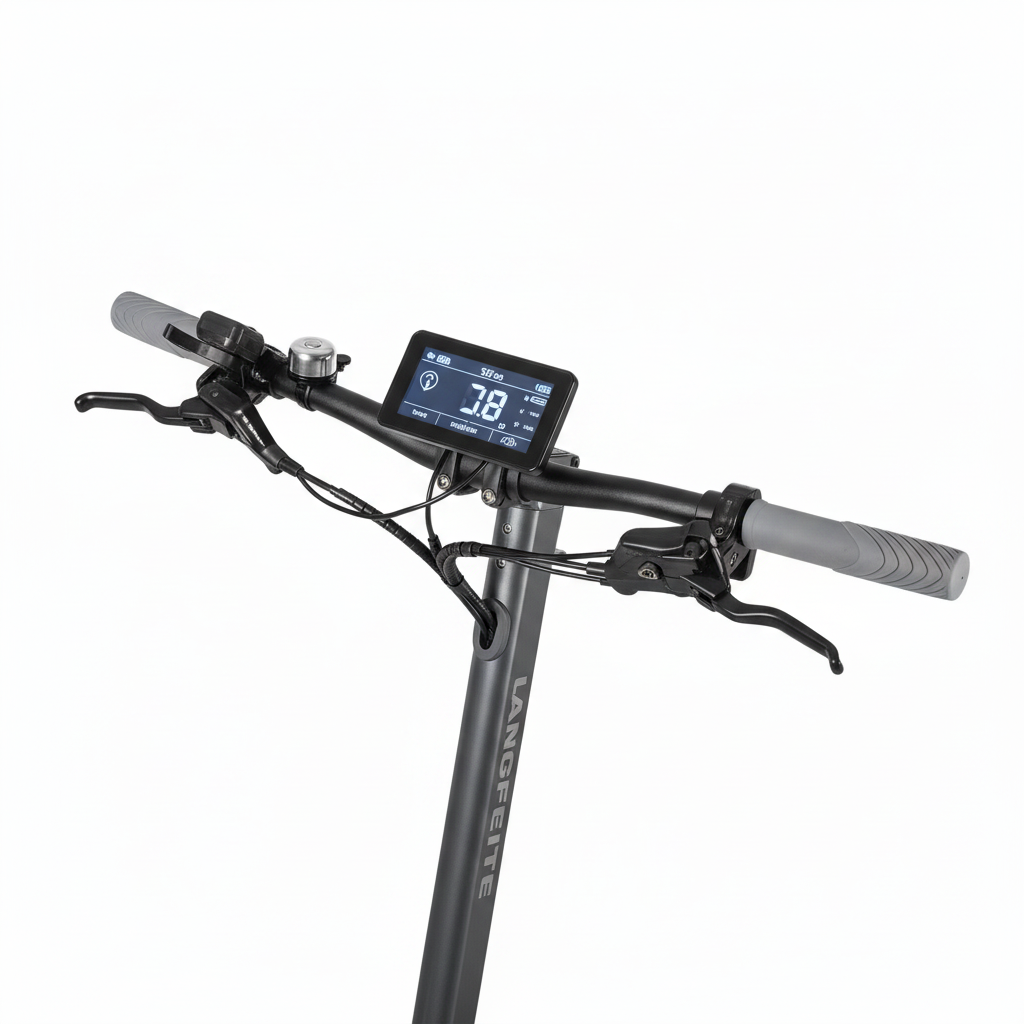 Trottinette Électrique Langfeite Cayman S — gros plan de l'écran et des commandes au guidon