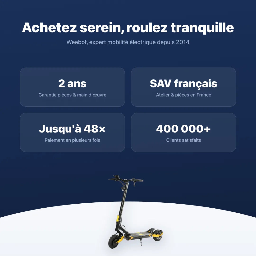 Trottinette Électrique Teverun Blade Mini Ultra — garantie, livraison rapide et SAV Weebot, expert mobilité électrique depuis 2014.