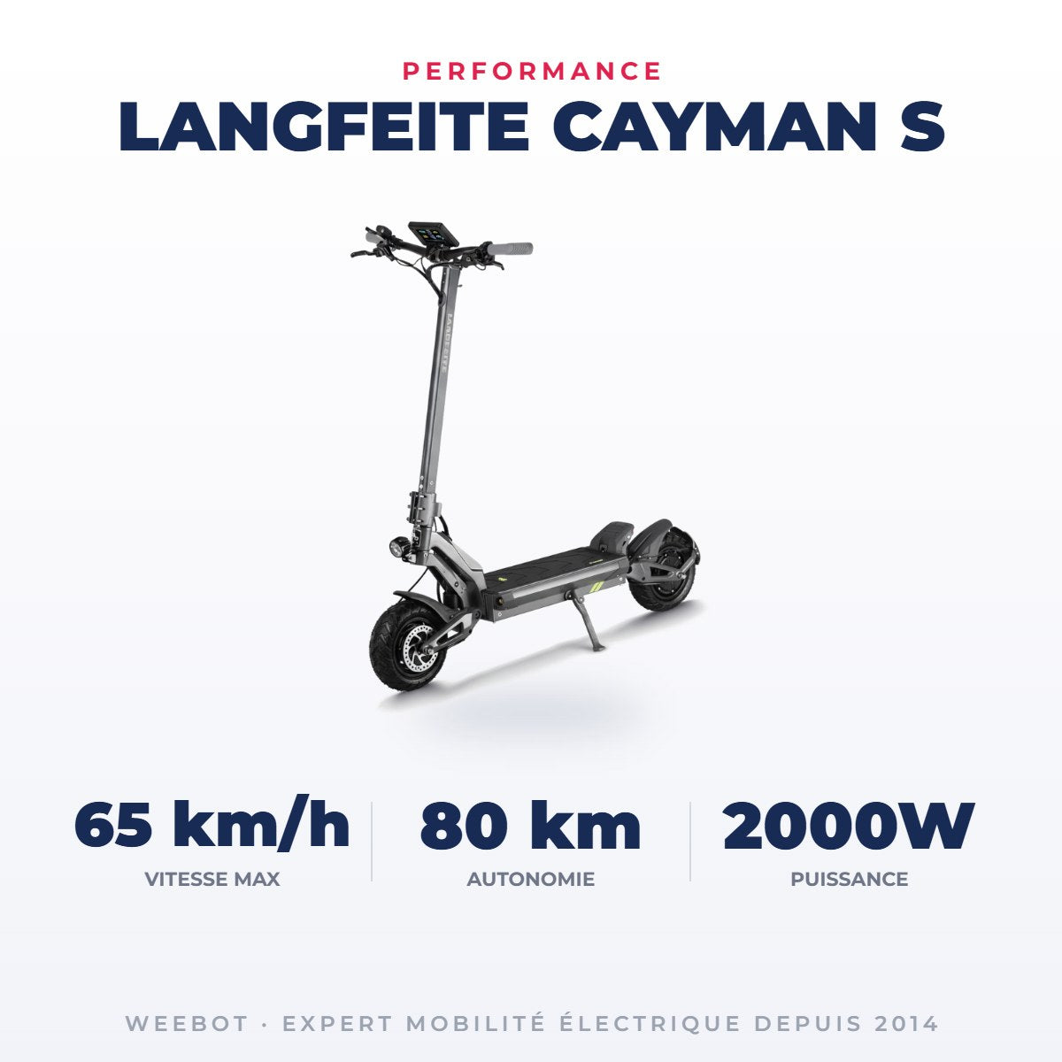 Trottinette Électrique Langfeite Cayman S — performance : 65 km/h, 80 km, 2000W
