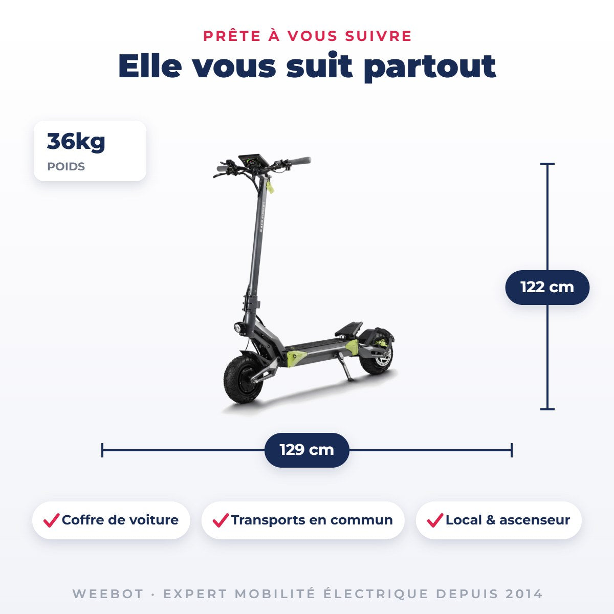 Trottinette Électrique Langfeite Roadster GT — dimensions et poids 36kg, pour le transport au quotidien