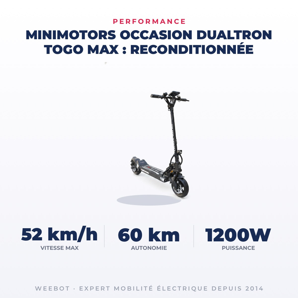 Trottinette Électrique Occasion Dualtron Togo Max : Reconditionnée — performance : 52 km/h, 60 km, 1200W
