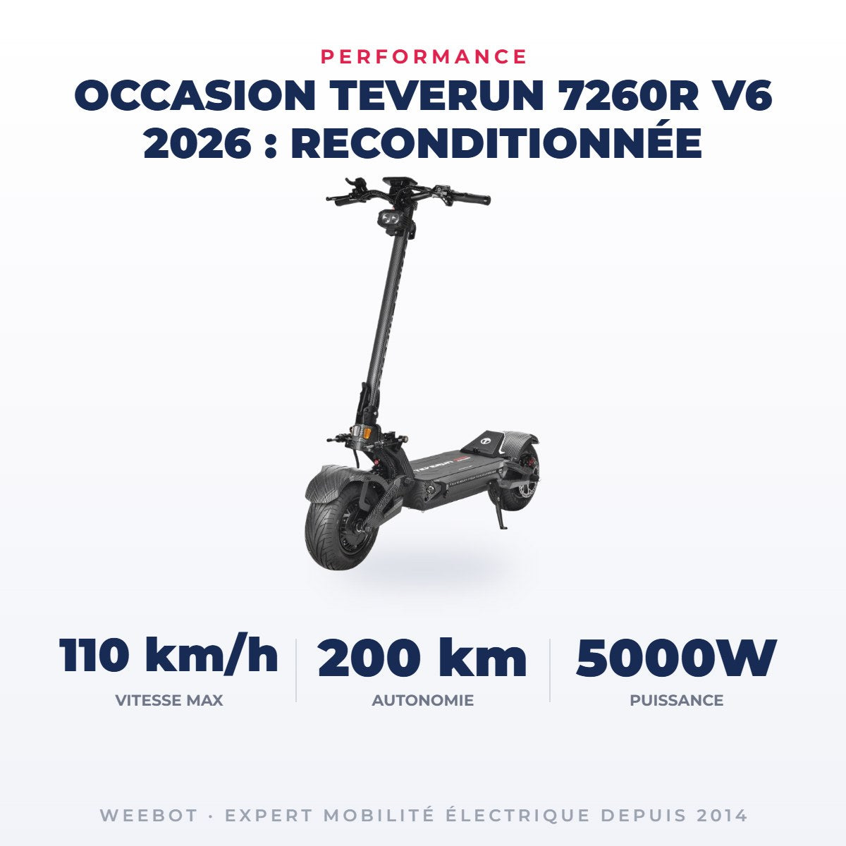 Trottinette Électrique Occasion Teverun 7260R V6 2026 : Reconditionnée — performance : 110 km/h, 200 km, 5000W