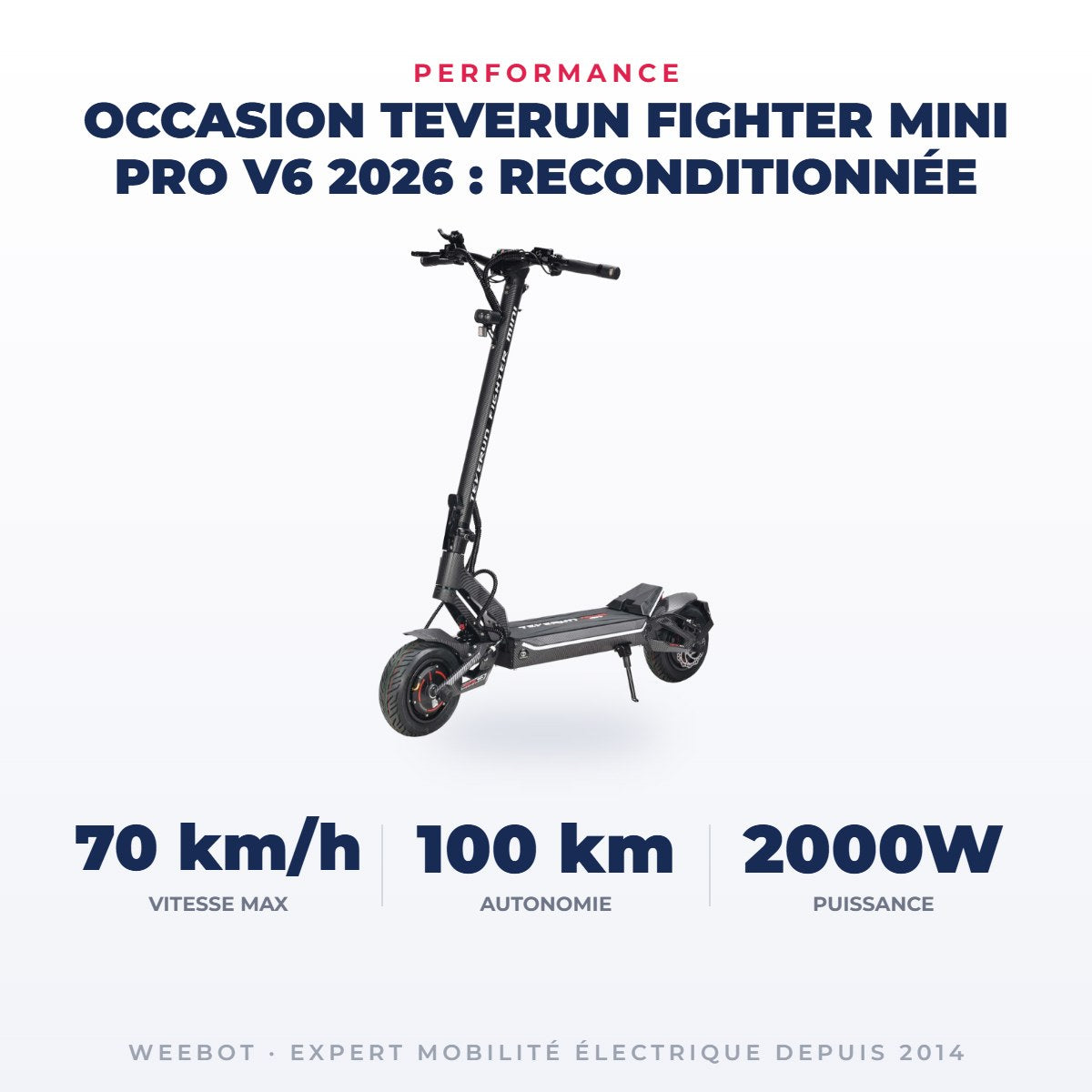 Trottinette Électrique Occasion Teverun Fighter Mini Pro V6 2026 : Reconditionnée — performance : 70 km/h, 100 km, 2000W
