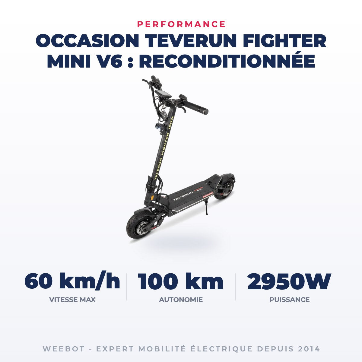Trottinette Électrique Occasion Teverun Fighter Mini V6 : Reconditionnée — performance : 60 km/h, 100 km, 2950W
