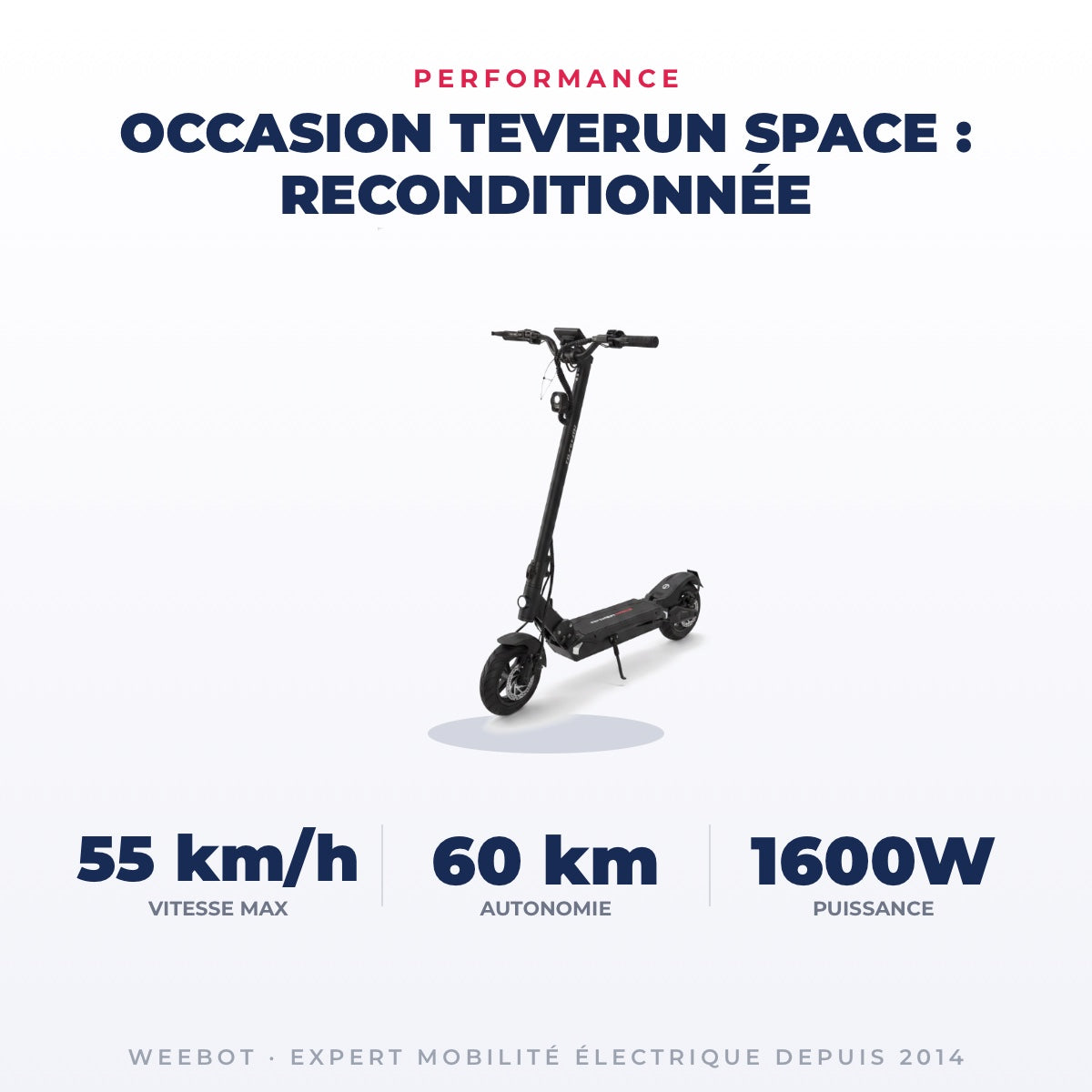 Trottinette Électrique Occasion Teverun Space : Reconditionnée — performance : 55 km/h, 60 km, 1600W