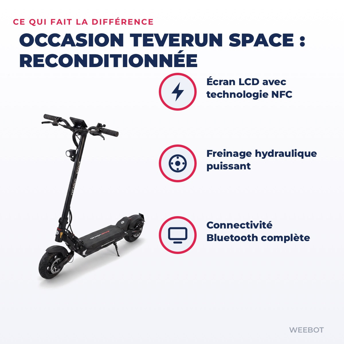 Trottinette Électrique Occasion Teverun Space : Reconditionnée — points forts : Écran LCD avec technologie NFC