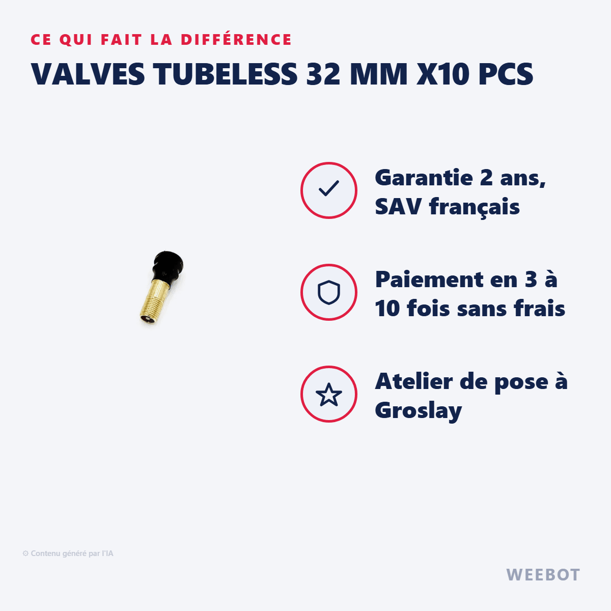 Valves Tubeless 32 mm x10 pcs pour Trottinette Électrique Nami - Weebot