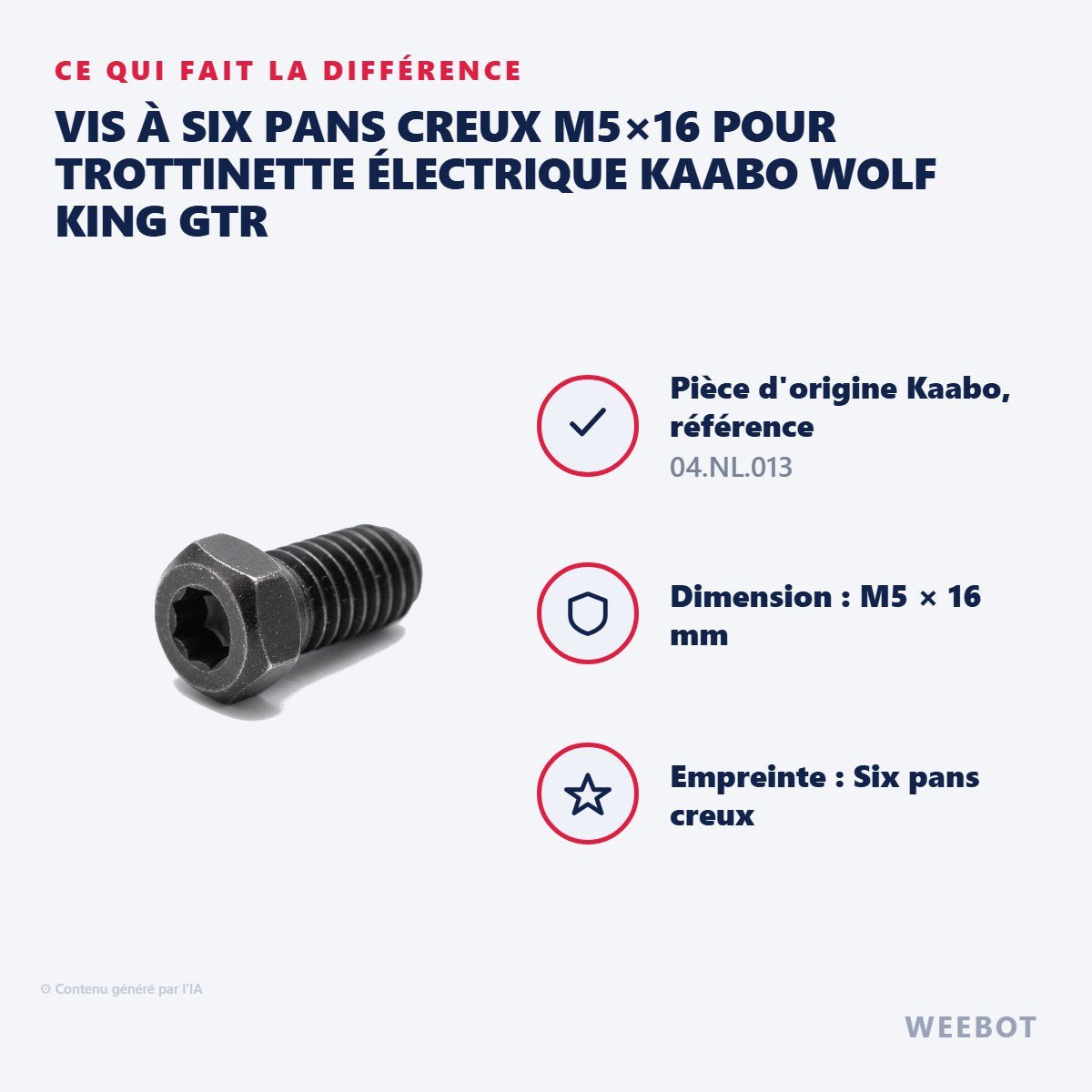 Vis à Six Pans Creux M5×16 pour Trottinette Électrique Kaabo Wolf King GTR - Weebot