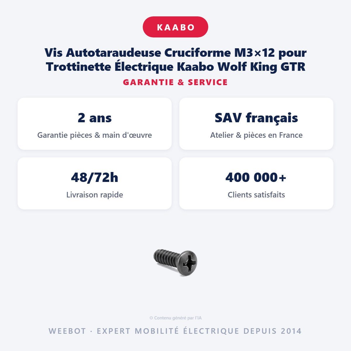 Vis Autotaraudeuse Cruciforme M3×12 pour Trottinette Électrique Kaabo Wolf King GTR - Weebot