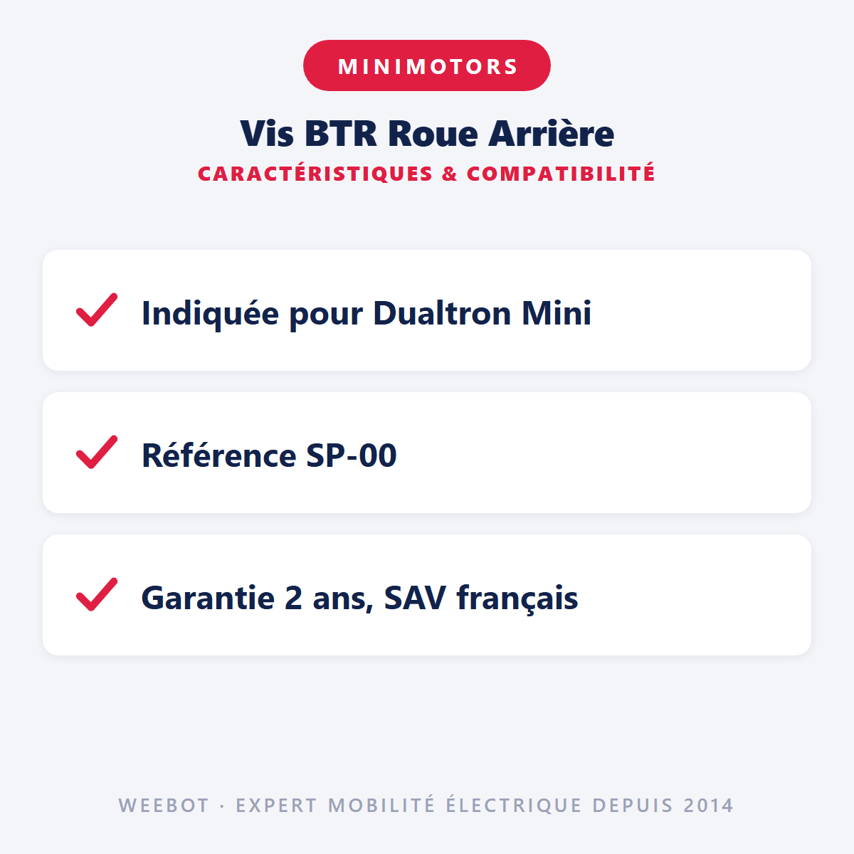 Vis BTR Roue Arrière pour Trottinette Électrique Minimotors Dualtron Mini - Weebot