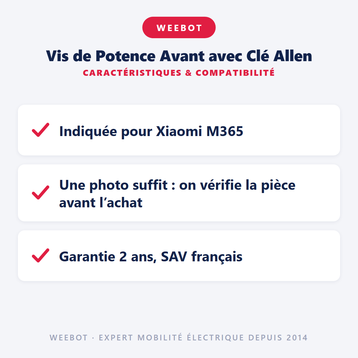 Vis de Potence Avant avec Clé Allen : caractéristiques et compatibilité