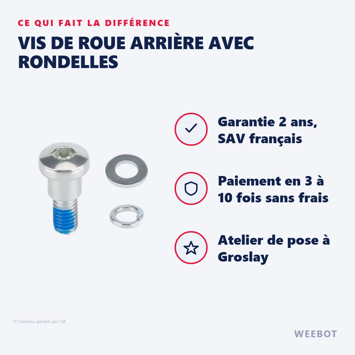 Vis de Roue Arrière avec Rondelles : les points forts