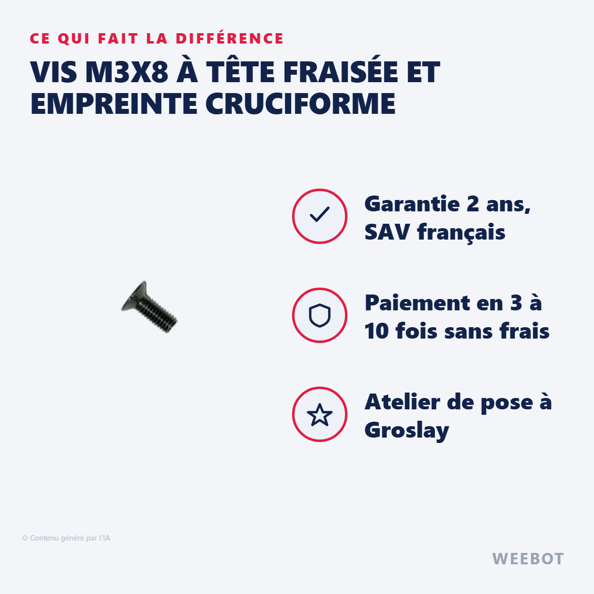 Vis M3x8 à Tête Fraisée et Empreinte Cruciforme : les points forts