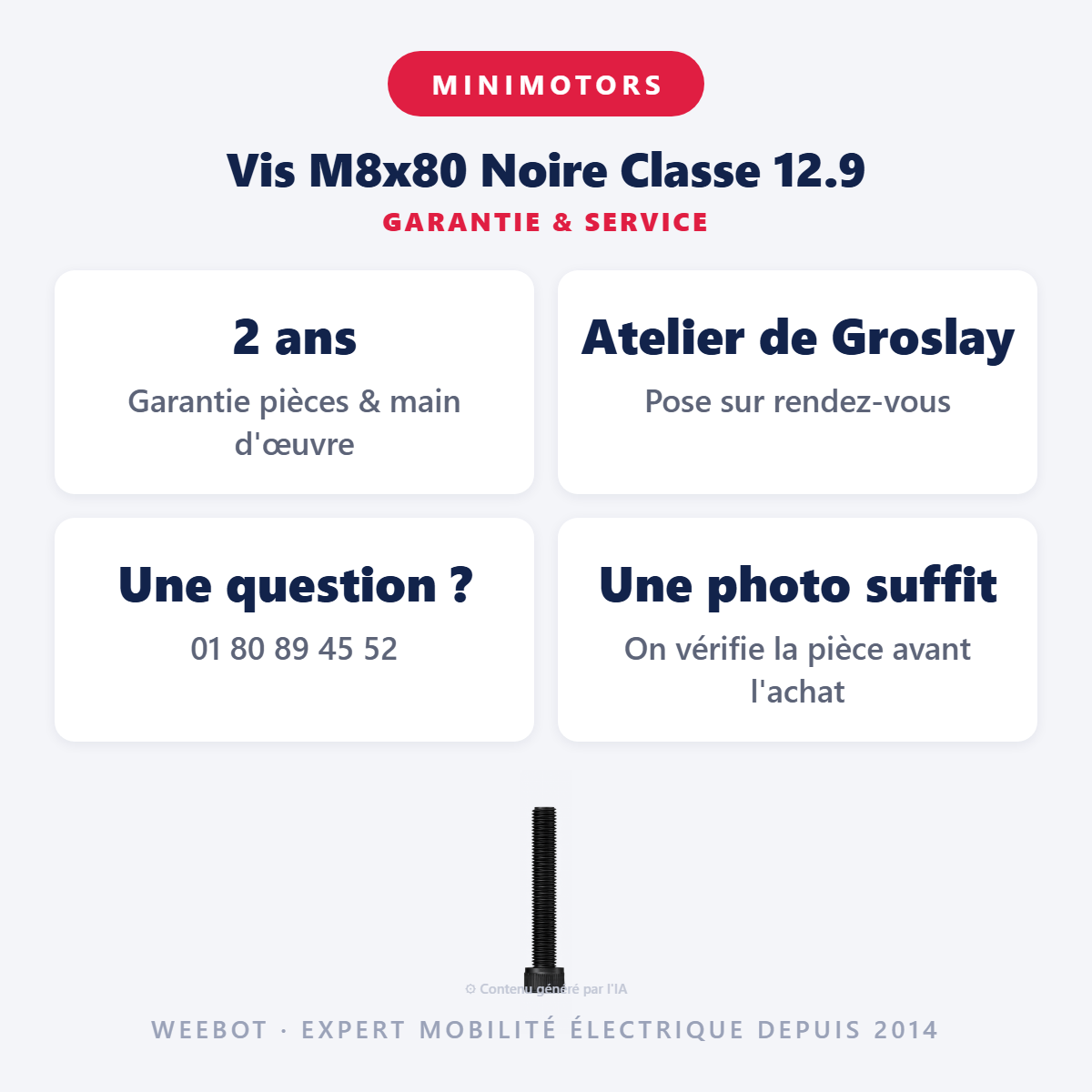 Vis M8x80 Noire Classe 12.9 : garantie 2 ans et service après-vente