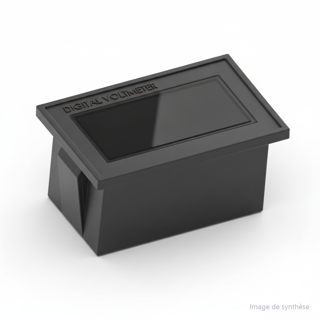 Schéma au trait d'un voltmètre numérique rectangulaire pour trottinette électrique.