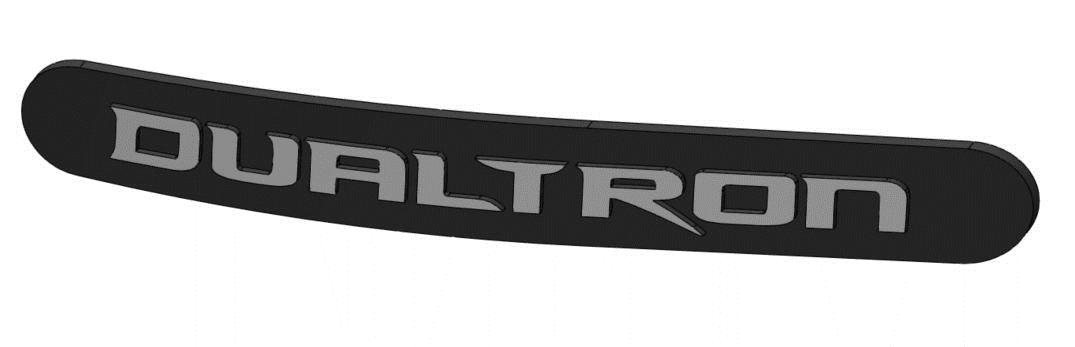 Emblème de bras oscillant noir avec inscription Dualtron en gris