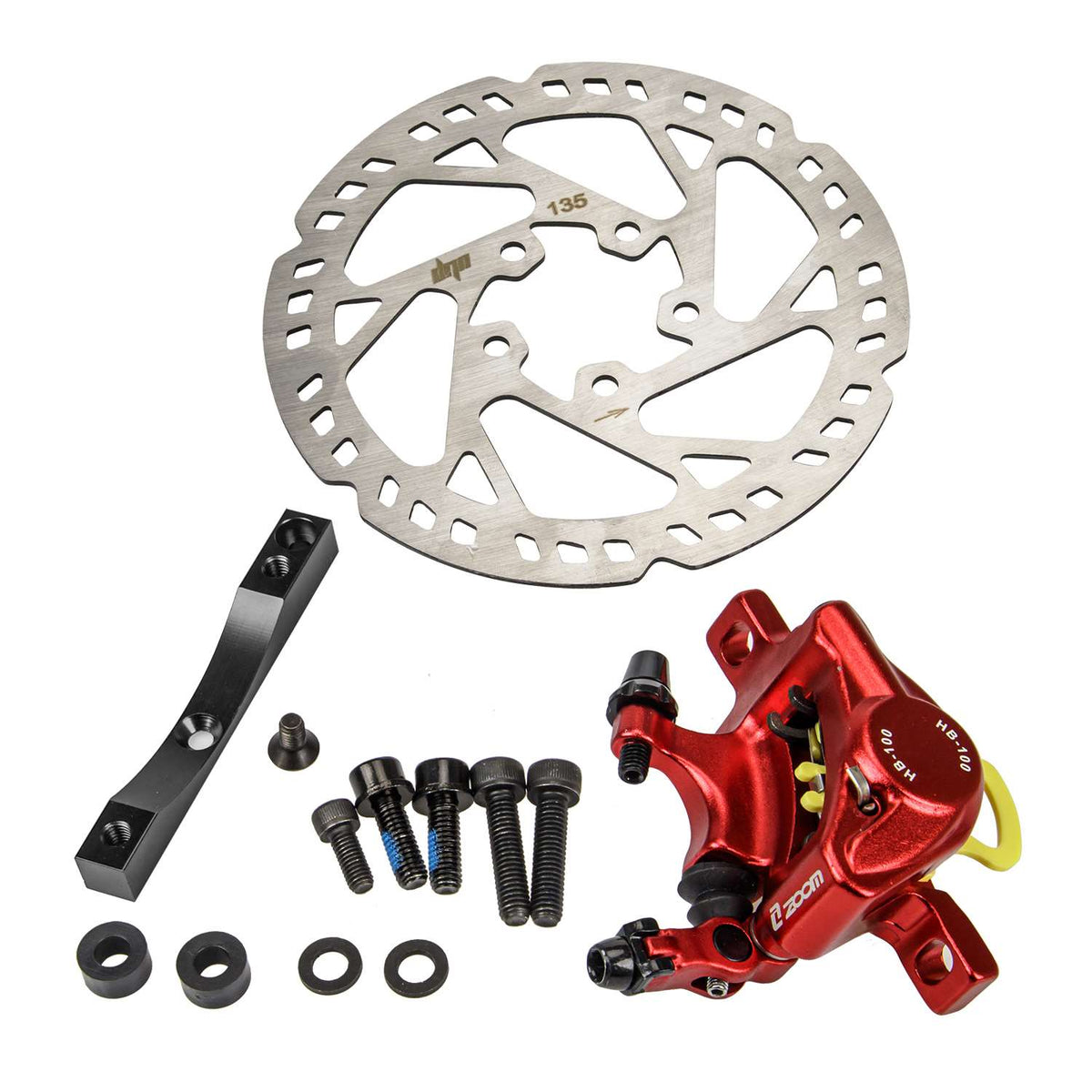 Kit d'étrier de frein hydraulique Xtech rouge avec disque 135 mm et adaptateur noir