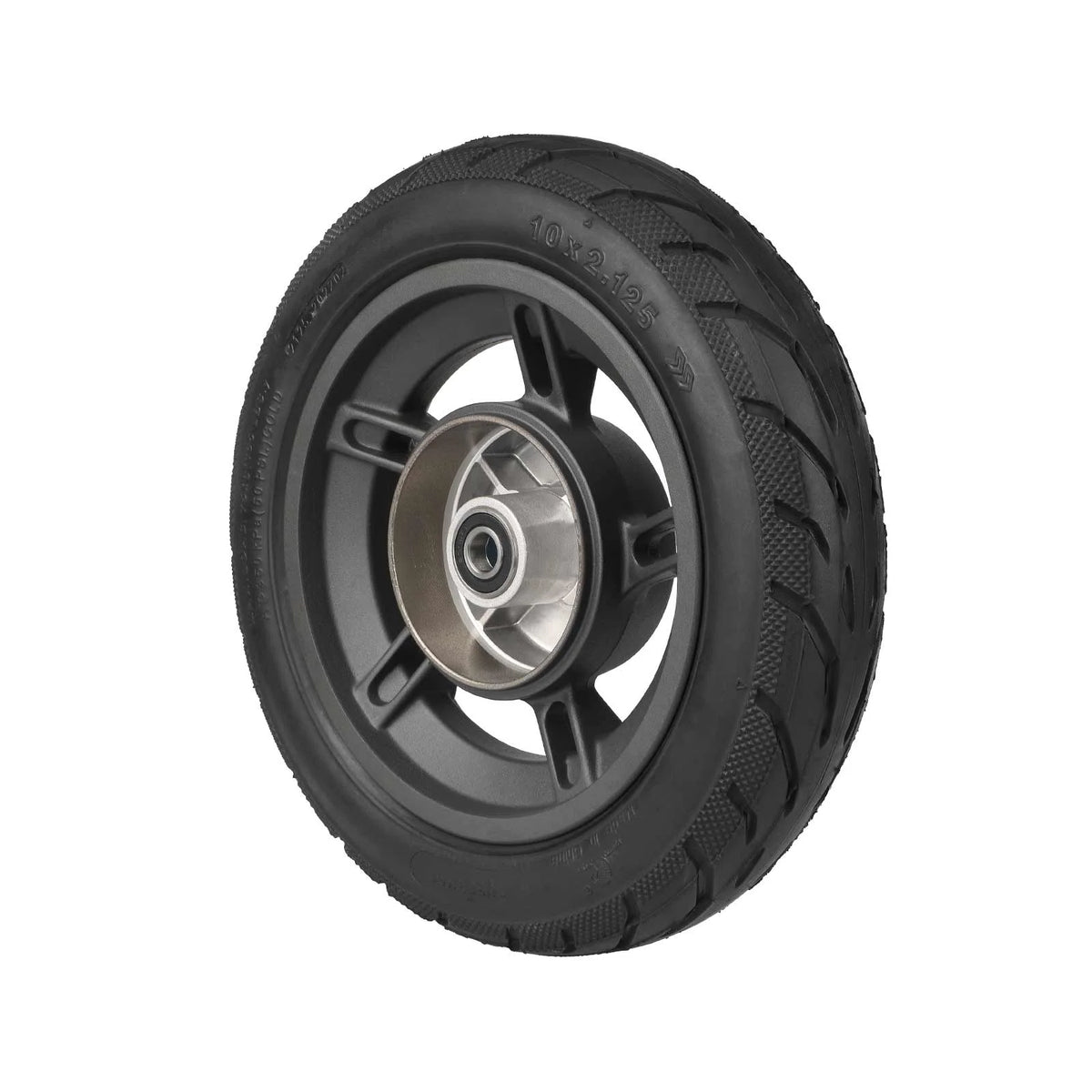 Roue avant complète d'origine 10 pouces avec pneu montée vue de trois-quarts
