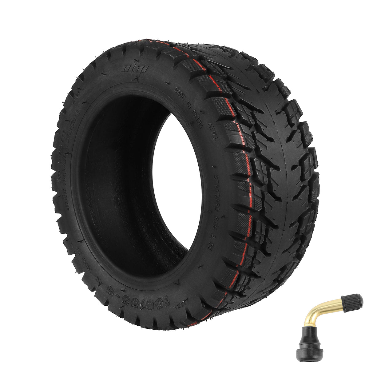 Pneu tubeless tout-terrain 11 pouces noir avec sa valve coudée