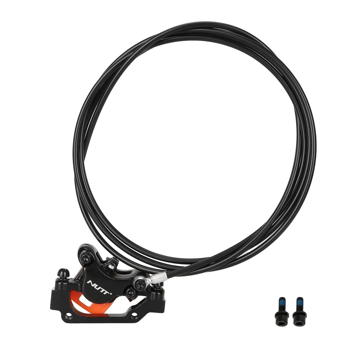 Étrier de frein hydraulique arrière droit NUTT noir avec sa durite de 220 cm et vis de fixation