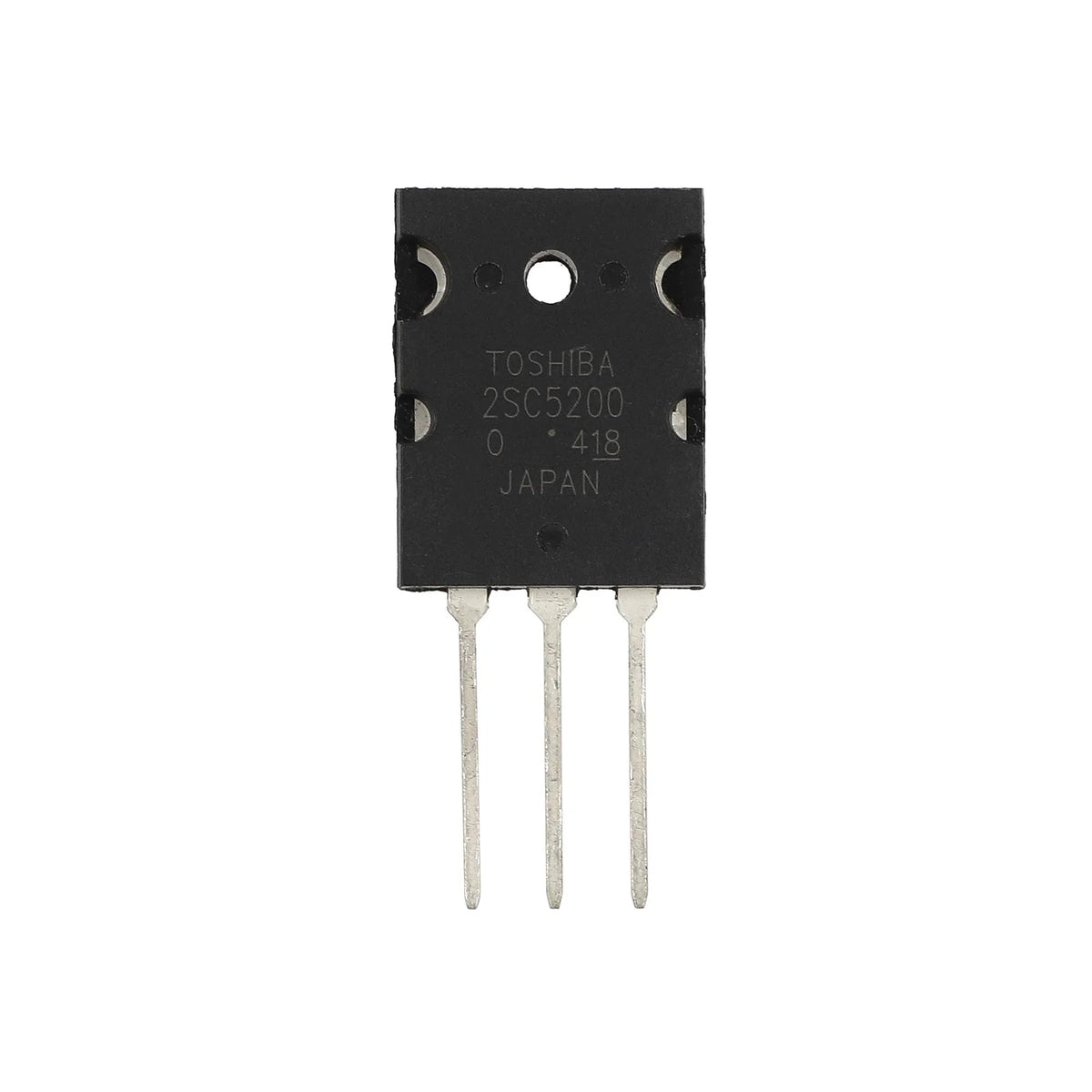 Transistor électronique 3 broches Toshiba 2SC5200 vu de face