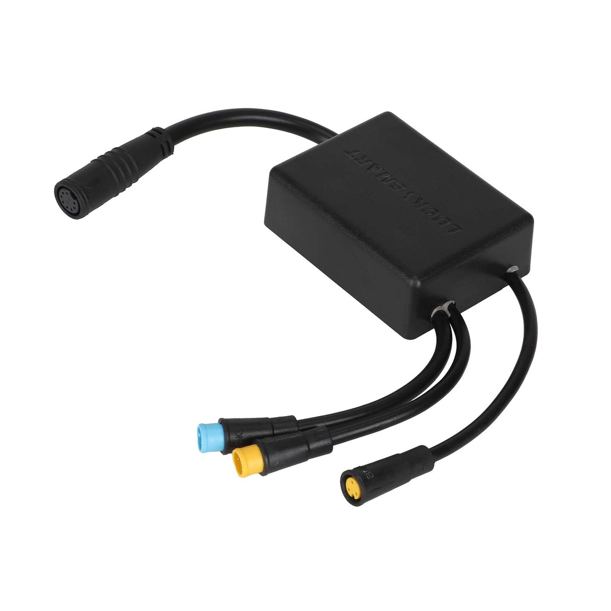 Boîtier module de contrôle d'éclairage 12V noir avec ses câbles et connecteurs de couleur