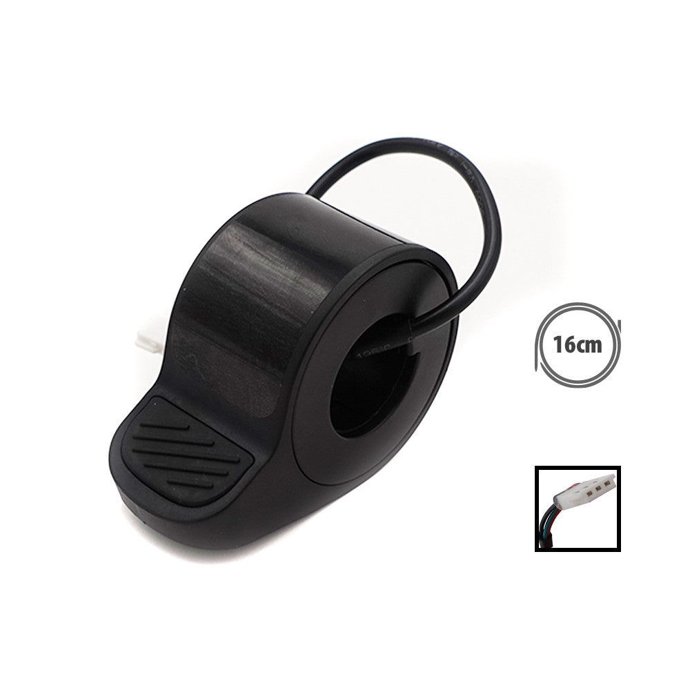 Gâchette d'accélérateur noire pour trottinette électrique avec un câble de 16 cm et son connecteur 3 broches