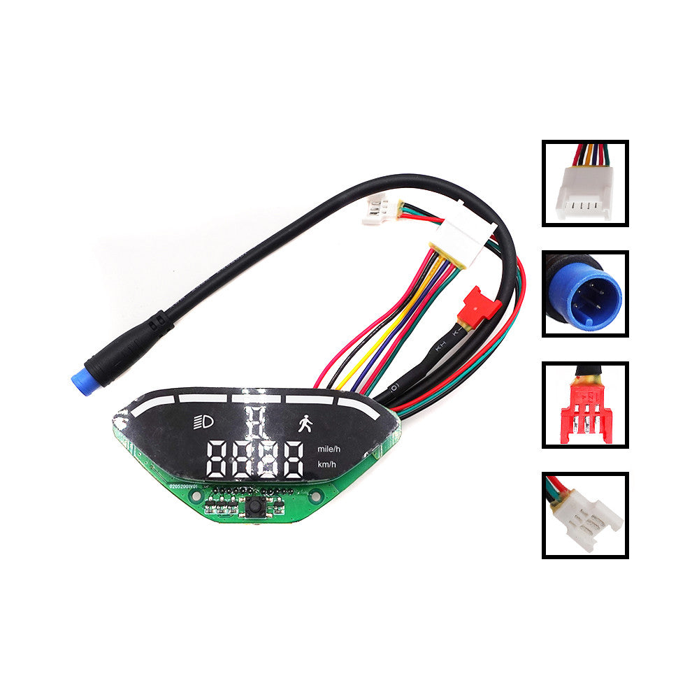 Afficheur LCD pour trottinette électrique avec son câblage et détails des connecteurs