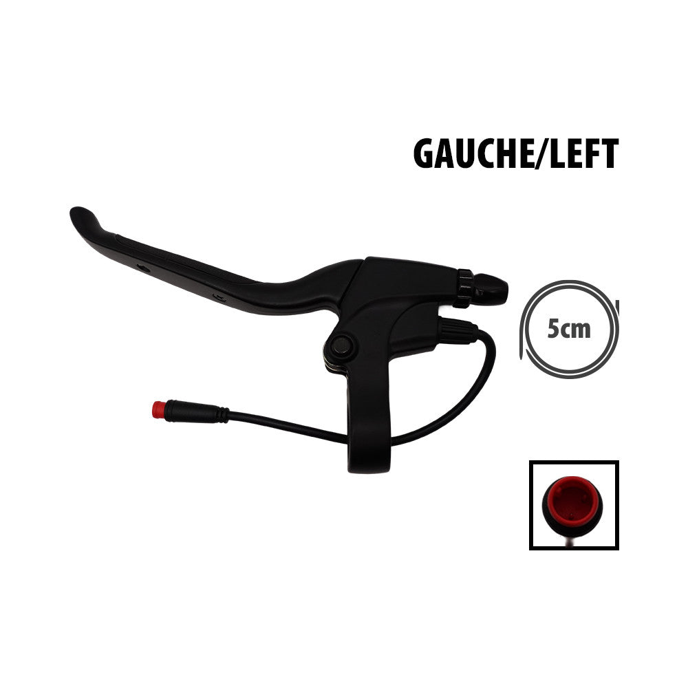 Poignée de frein gauche noire pour trottinette électrique avec câble et connecteur rouge