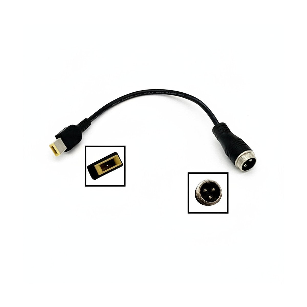 Câble adaptateur noir avec un connecteur rond GX16-3P et un embout rectangulaire Lenovo